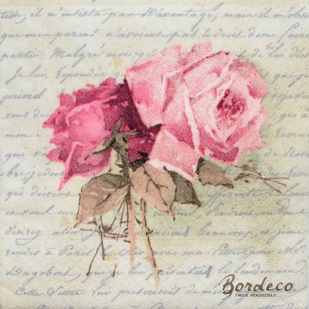 Serwetka do decoupage firmy SAGEN romantyczne róże Vintage 33x33cm